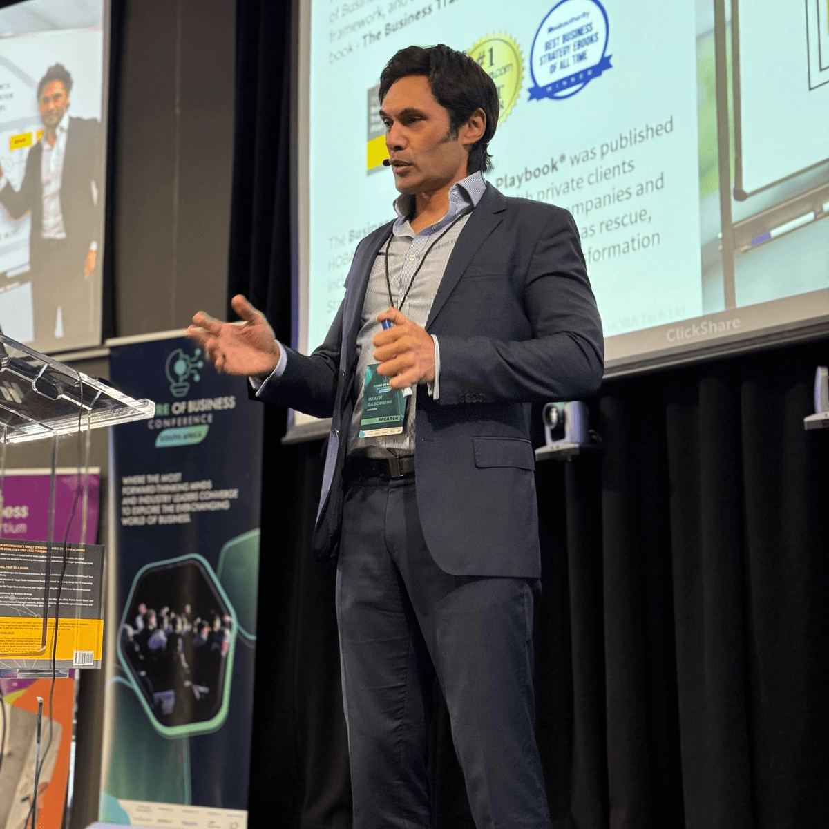 Heath Gascoigne, CEO of HOBA Tech, keynote speaker at Future of Business Conference Heath Gascoigne, CEO of HOBA Tech, delivering a keynote presentation at the Future of Business Conference