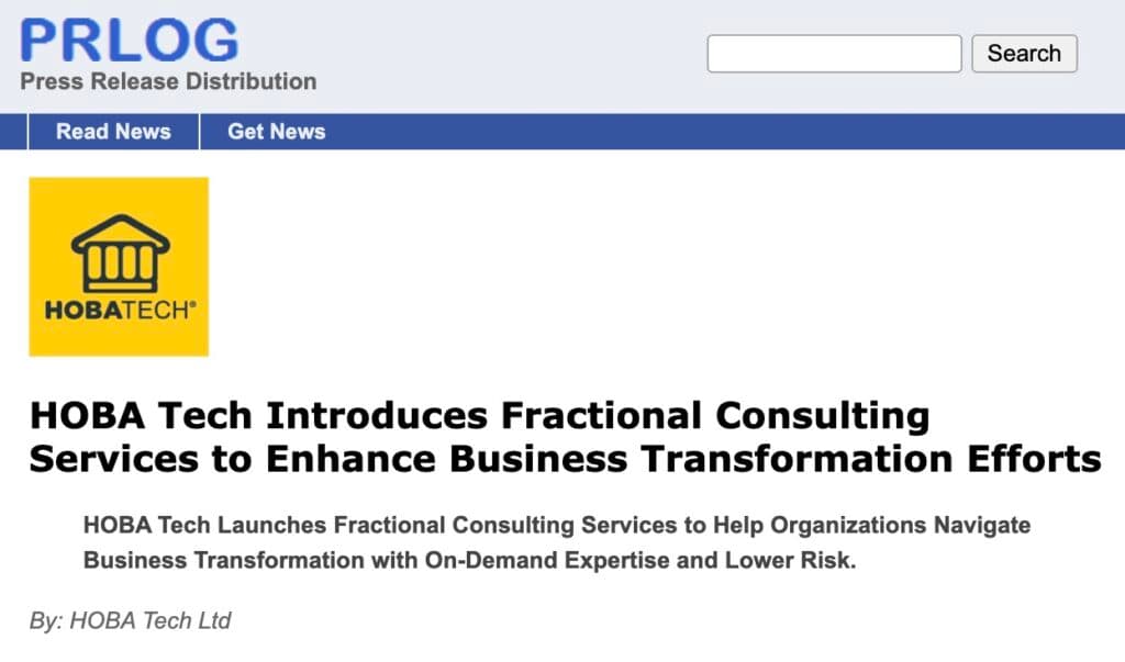 Press Release-HOBA Tech Launches Fractional Consulting