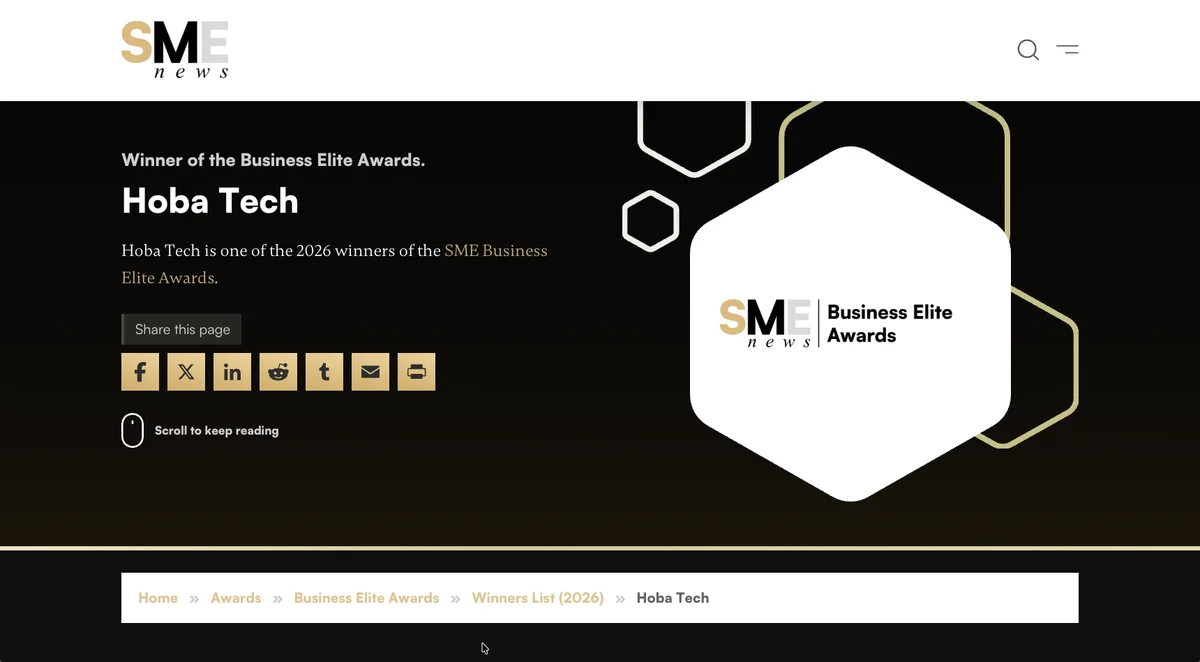 HOBA Tech Named Business Transformation Specialist — London 2026 HOBA Tech Named Business Transformation Specialist — London 2026