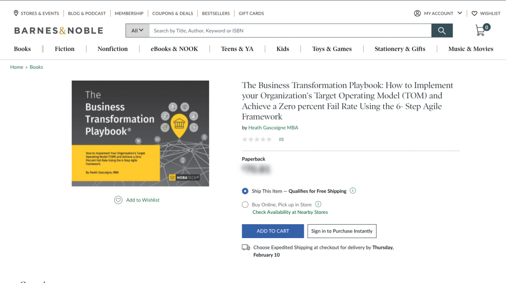 Barnes Noble stocking The Business Transformation Playbook-masked